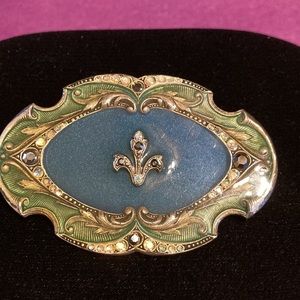 Vintage signed  Art Deco Catherine Popesco France enamel and rhinestone brooch